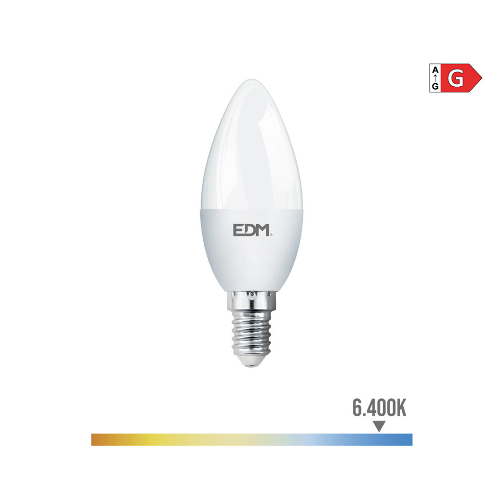 Lâmpada de vela led e14 5w 400lm 6400k luz fria ø3 6x10 3cm edm
