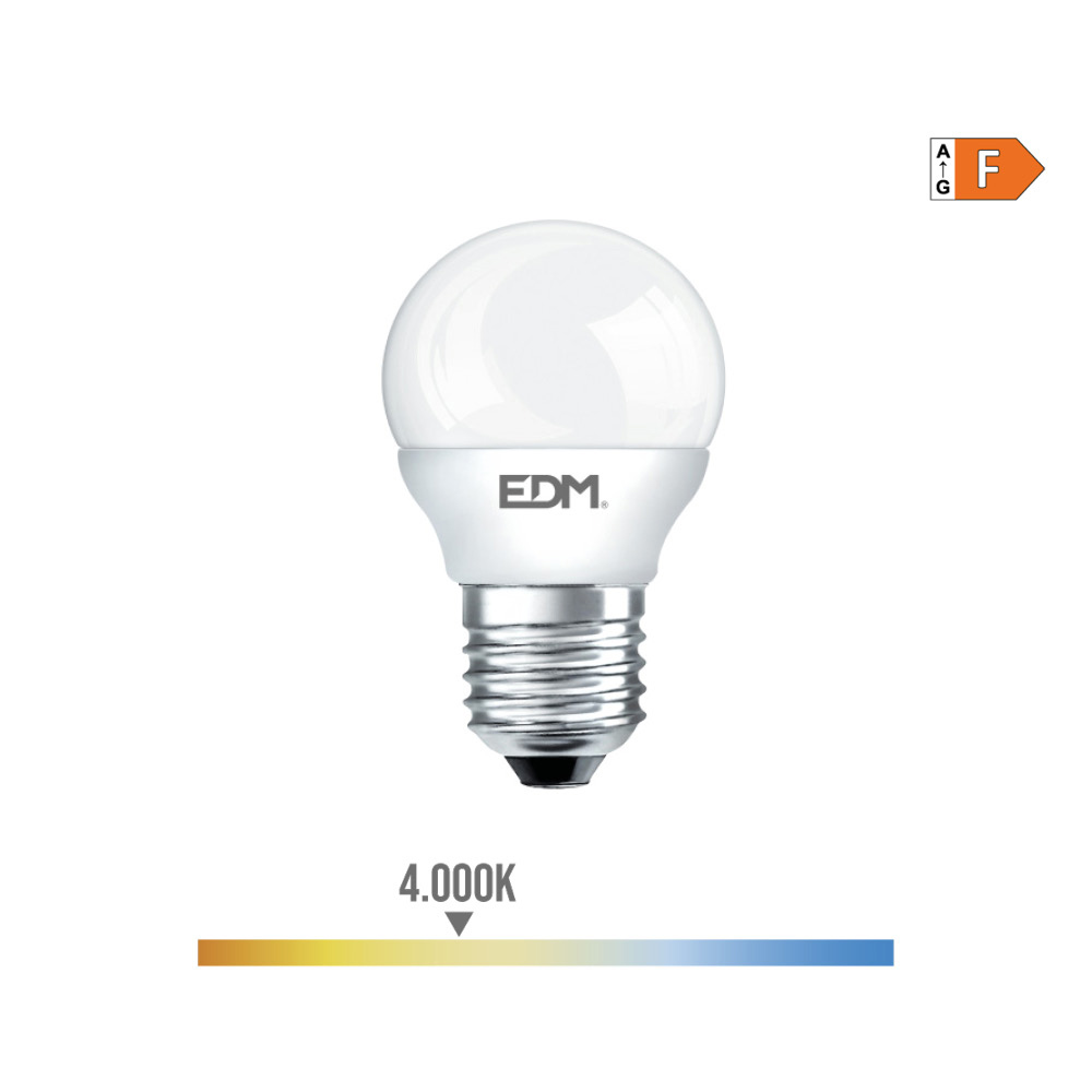 Lâmpada esférica led e27 7w 600lm 4000k luz dia ø4 5x8 2cm edm
