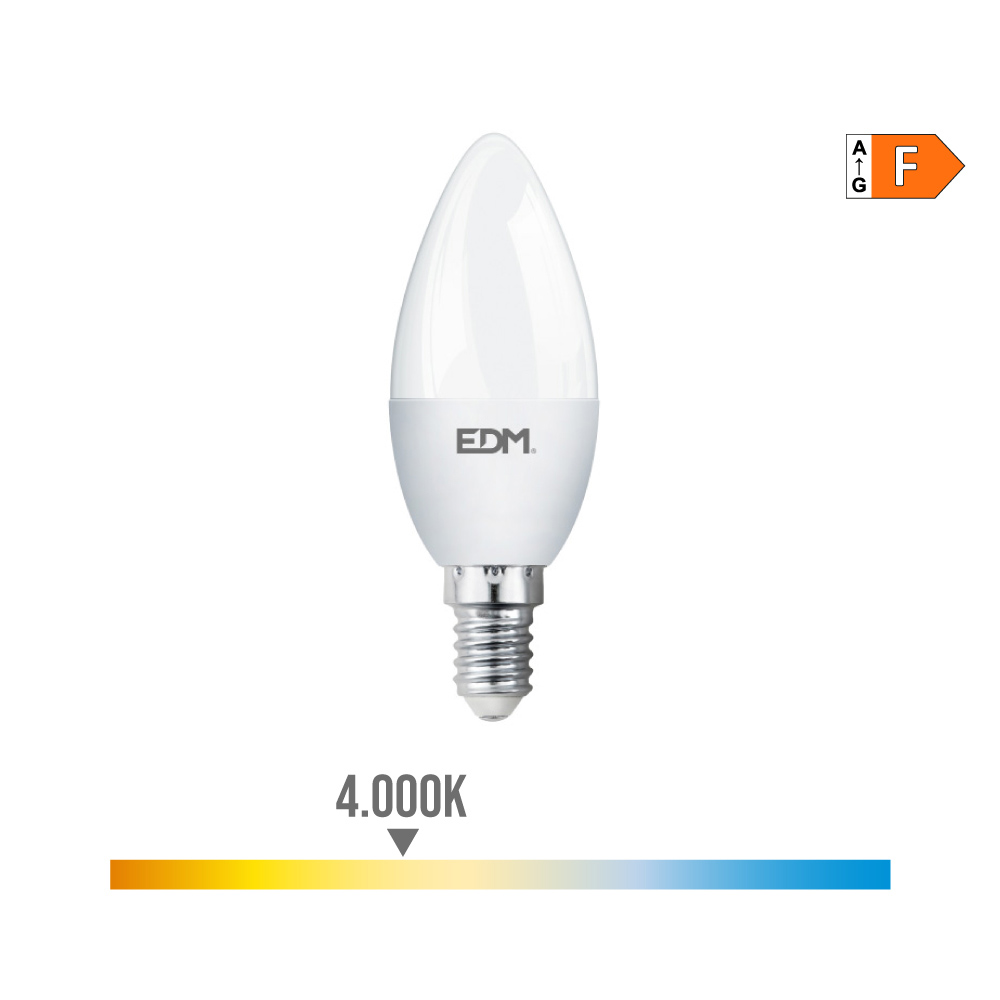 Lâmpada de vela led e14 7w 600lm 4000k luz do dia ø3 6x10 3cm edm