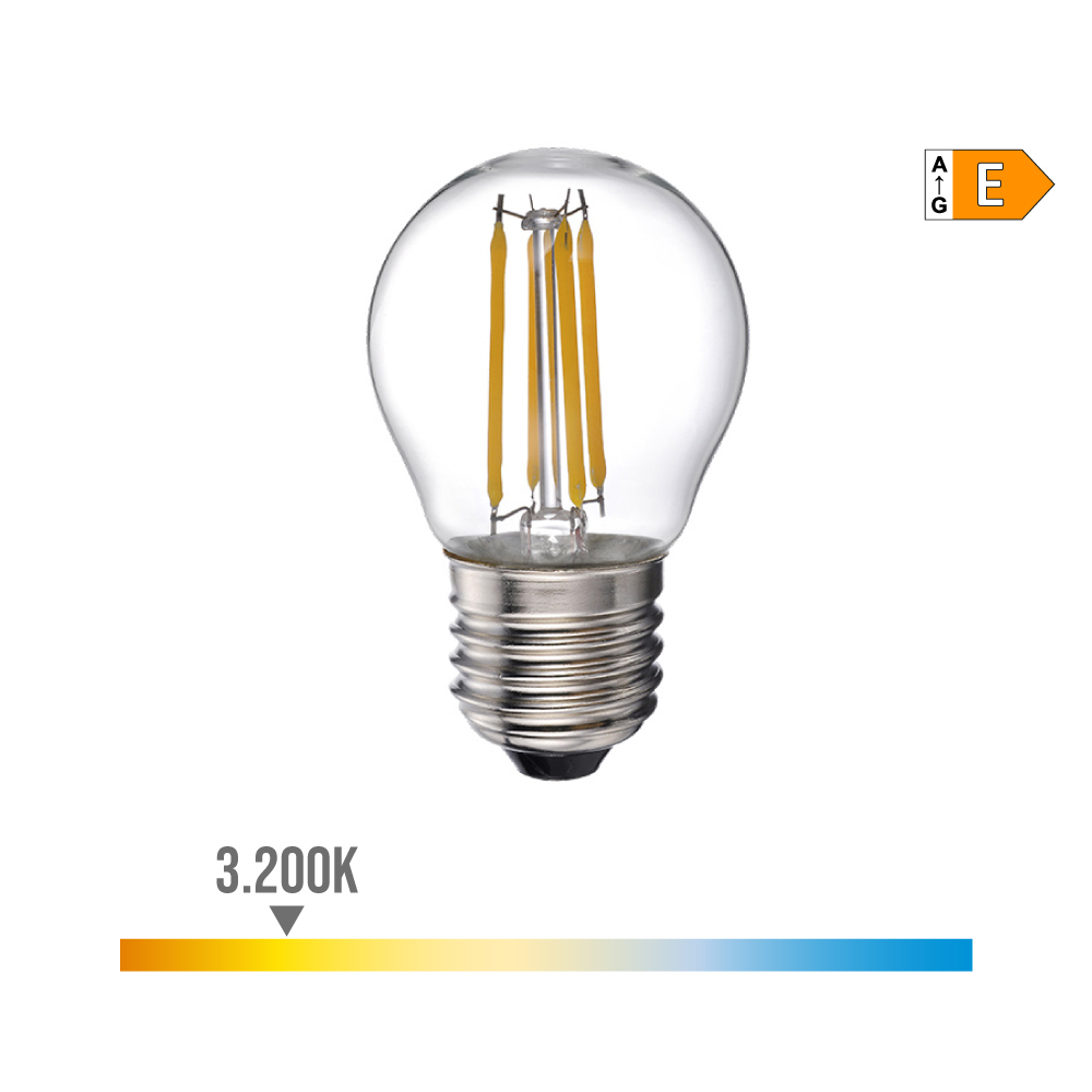 Lâmpada esférica com filamento led e27 4w 550lm 3200k luz quente ø4 5x7 8cm edm