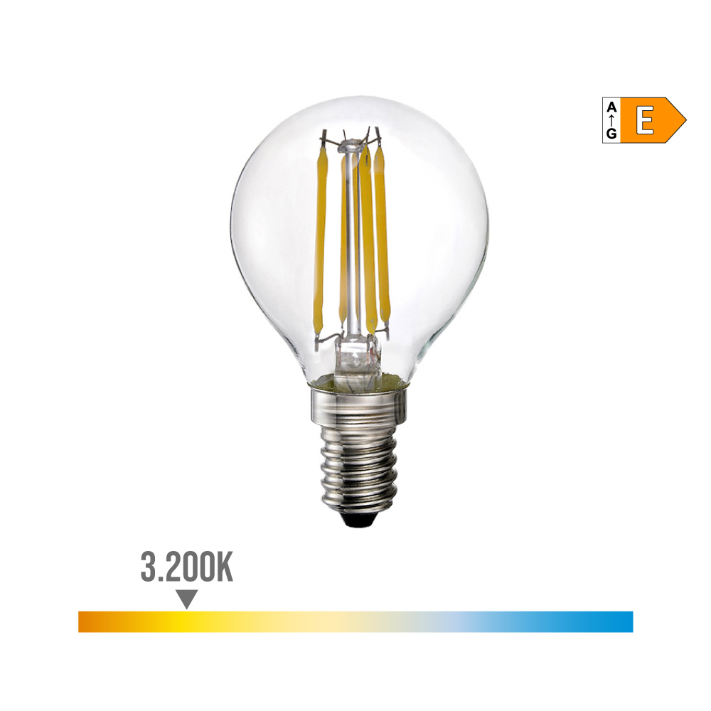 Lâmpada esférica com filamento led e14 4w 550lm 3200k luz quente ø4 5x7 8cm edm