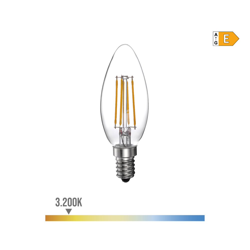 Lâmpada de vela com filamento led e14 4w 550lm 3200k luz quente ø4 5x7 8cm edm