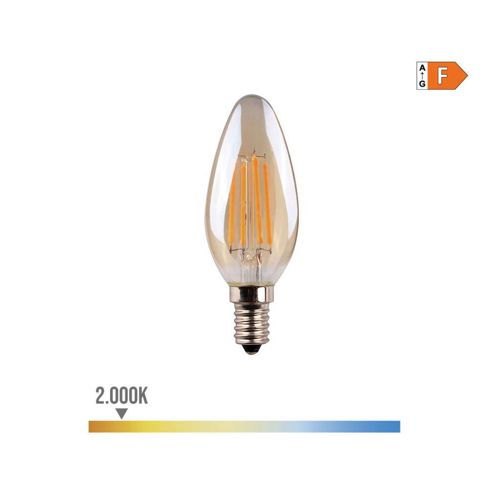 Lâmpada vela com filamento de led vidro vintage e14 4 5w 400lm 2000k luz quente ø3 5x9 8cm edm