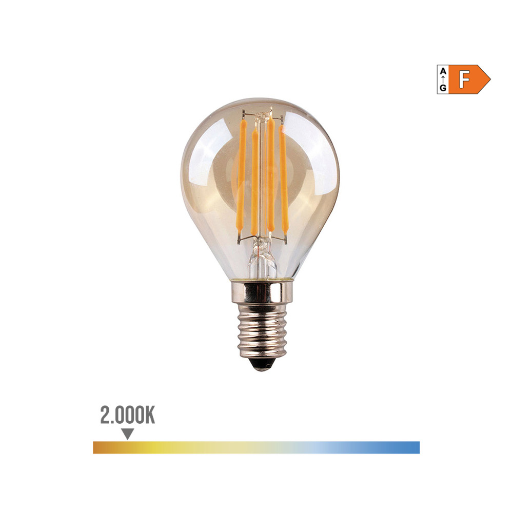 Lâmpada esférica com filamento led vidro vintage e14 4 5w 350lm 2000k luz quente ø4 5x7 8cm edm