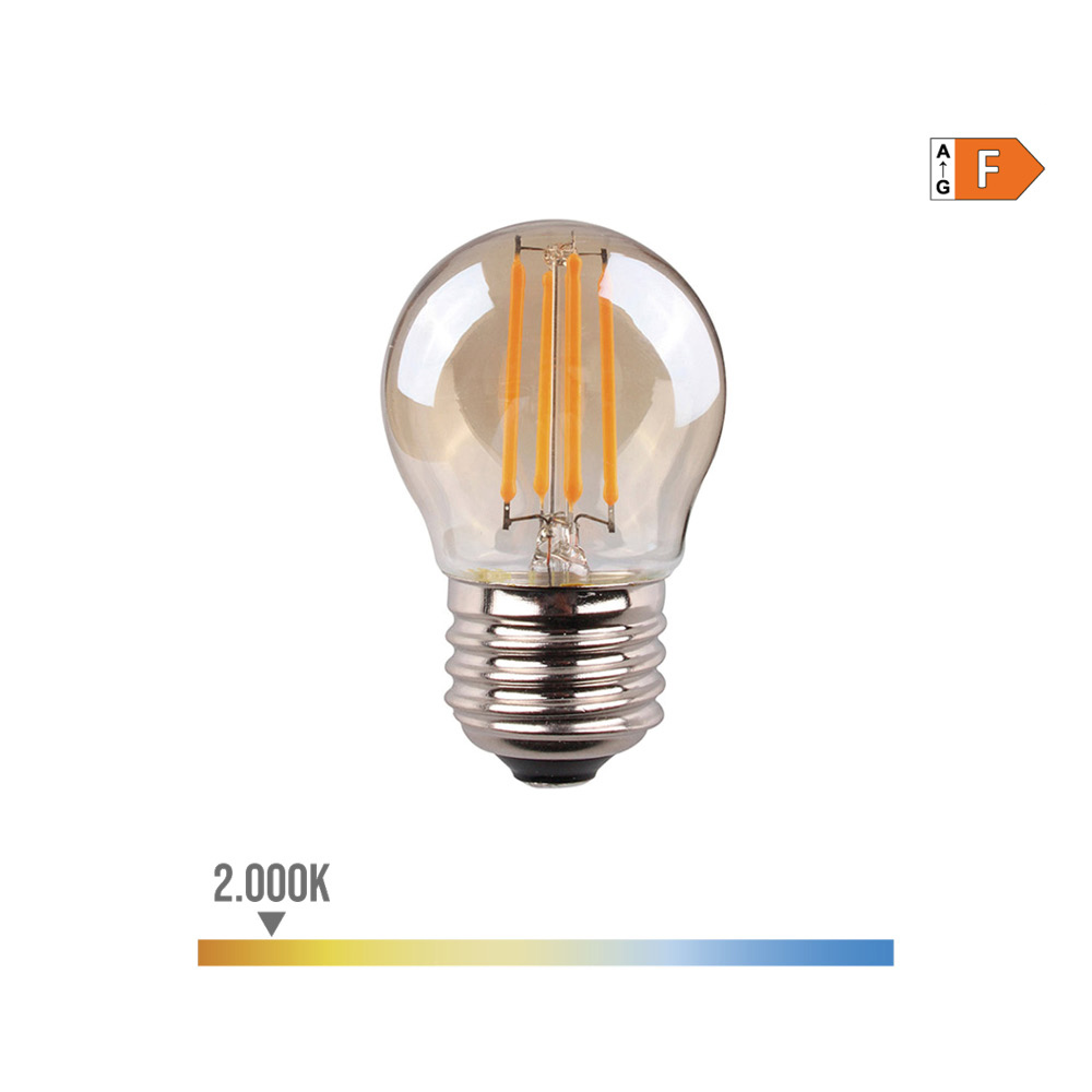 Lâmpada esférica com filamento led vidro vintage e27 4 5w 350lm 2000k luz quente ø4 5x7 8cm edm