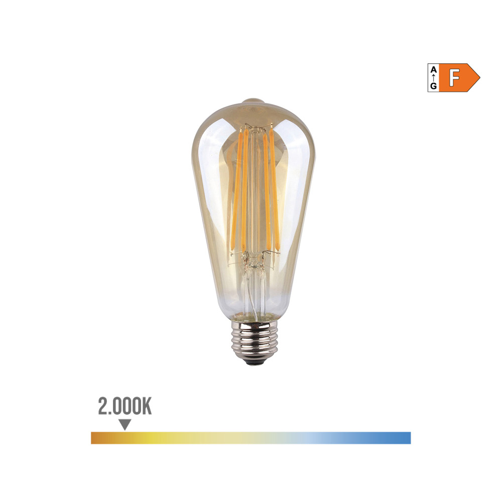 Lâmpada de ovoide com filamento de led. vidro vintage e27 6w 500lm 2000k luz quente ø6 4x14 2cm edm