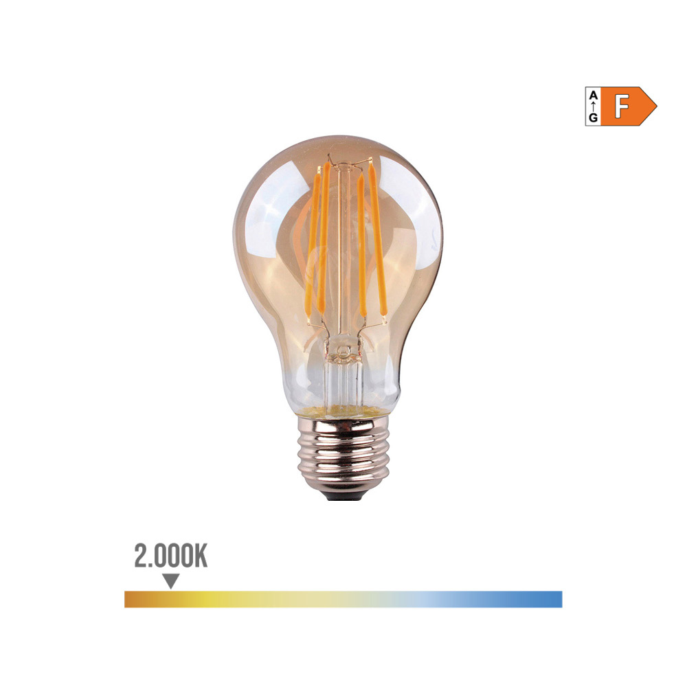 Lâmpada standard com filamento led vidro vintage e27 6w 500lm 2000k luz quente ø6x10 6cm edm