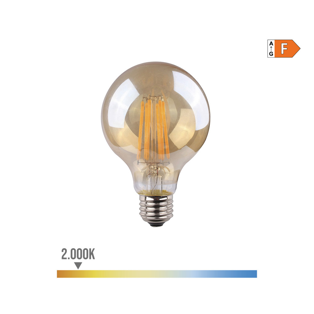 Lâmpada globo com filamento de led. vidro vintage e27 8w 720lm 2000k luz quente ø8x12cm edm