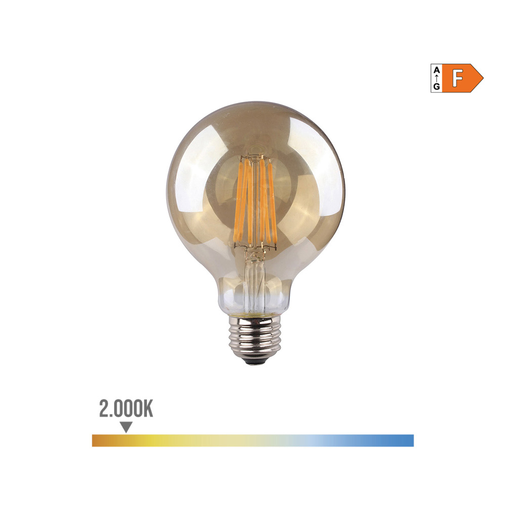 Lâmpada globo com filamento de led. vidro vintage e27 8w 720lm 2000k luz quente ø9 5x14cm edm
