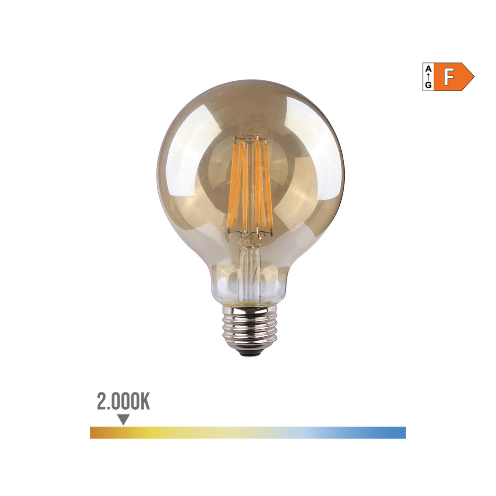 Lâmpada globo com filamento de led. vidro vintage e27 8w 720lm 2000k luz quente ø12 5x17cm edm