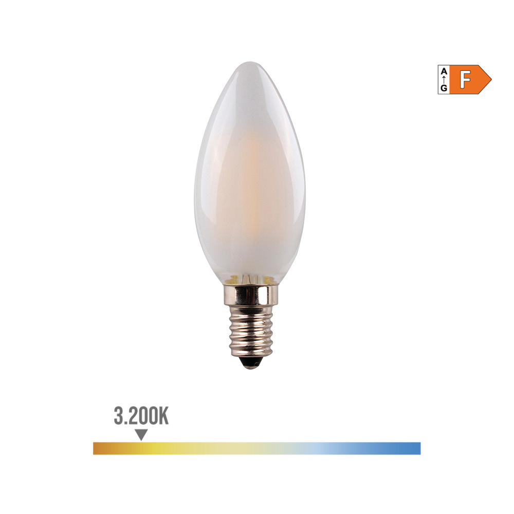 Lâmpada de vela com filamento de led. vidro mate e14 4 5w 470lm 3200k luz quente ø3 5x9 8cm edm