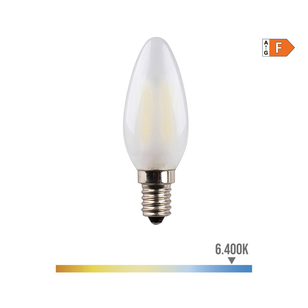 Lâmpada de vela com filamento de led. vidro mate e14 4 5w 470lm 6400k luz fria ø3 5x9 8cm edm
