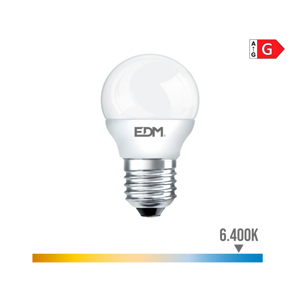 Lâmpada esférica led e27 6w 500lm 6400k luz fria ø4 5x8 2cm edm