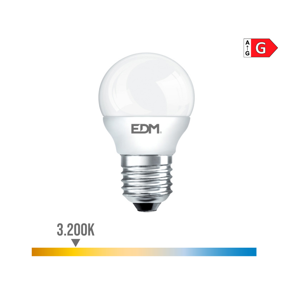 Lâmpada esférica led e27 6w 500lm 3200k luz quente ø4 5x8 2cm edm