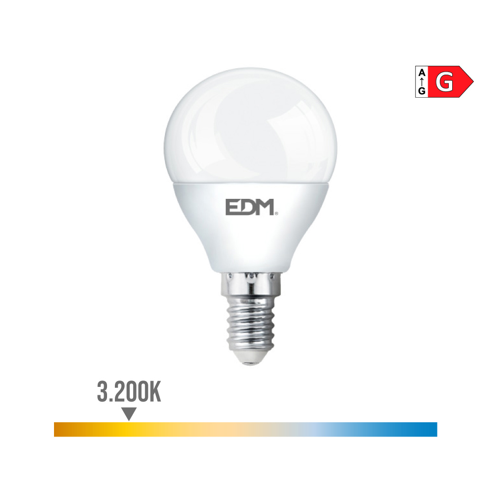 Lâmpada esférica led e14 6w 500lm 3200k luz quente ø4 5x8 2cm edm