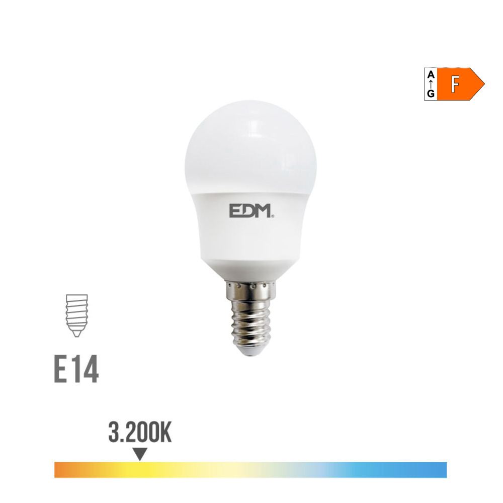 Lâmpada esférica led e14 8 5w 940lm 3200k luz quente ø4 5x8 7cm edm