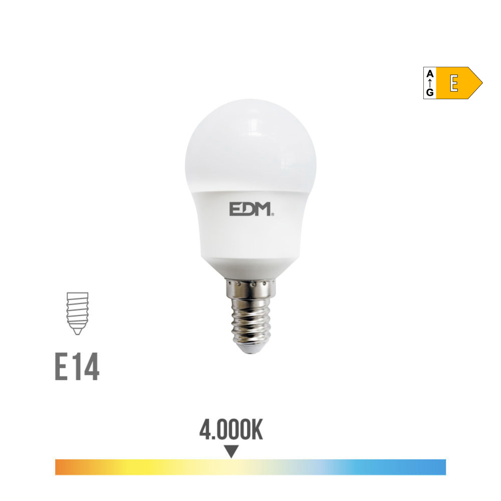 Lâmpada esférica led e14 8 5w 940lm 4000k luz dia ø4 5x8 7cm edm