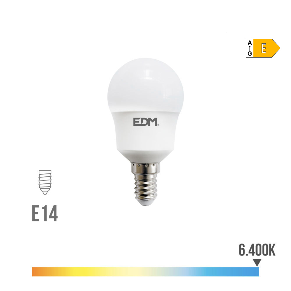 Lâmpada esférica led e14 8 5w 1000lm 6400k luz fria ø4 5x8 7cm edm
