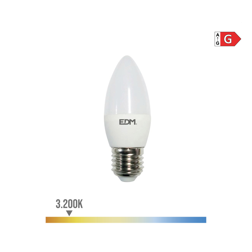 Lâmpada de vela led e27 5w 400lm 3200k luz quente ø3 6x10 3cm edm