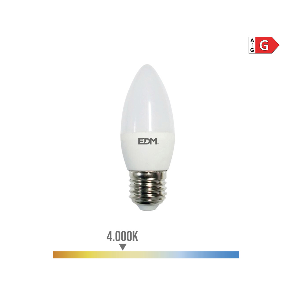 Lâmpada de vela led e27 5w 400lm 4000k luz do dia ø3 6x10 3cm edm