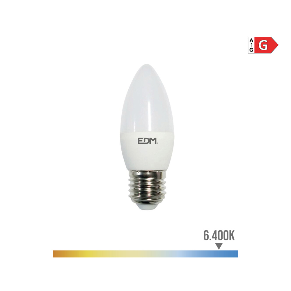 Lâmpada de vela led e27 5w 400lm 6400k luz fria ø3 6x10 3cm edm