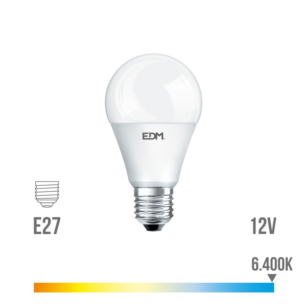 Lâmpada standard led  12v  ac/dc e27 10w 810lm 6400k luz fria ø5 9x11cm edm