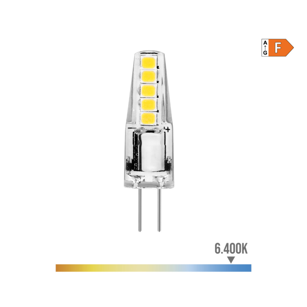Lâmpada de silicone bi-pin led g4 12v 2w 180lm 6400k luz fria ø1x3 7cm edm