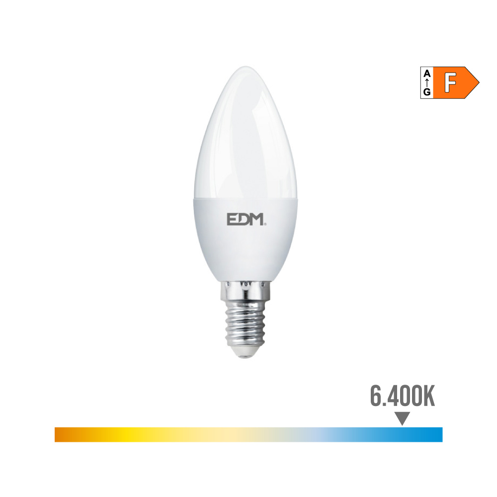 Lâmpada de vela led e14 7w 600lm 6400k luz fria ø3 6x10 3cm edm