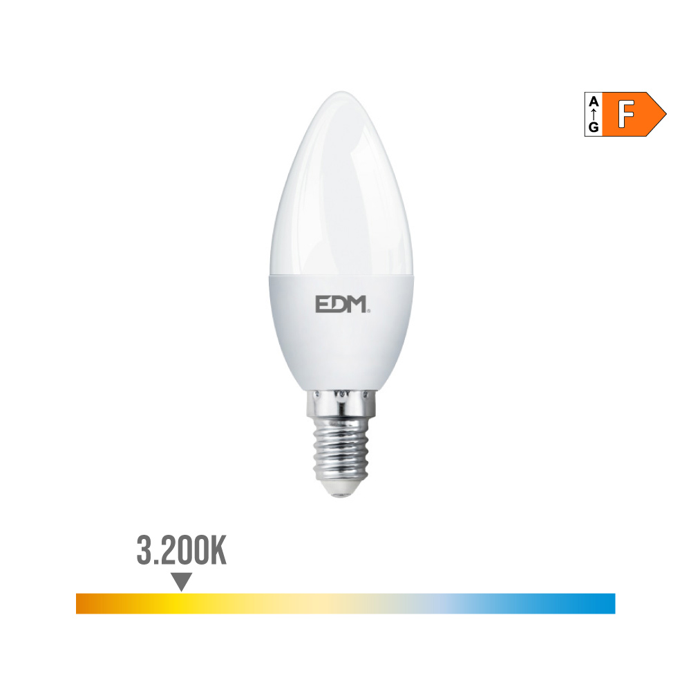 Lâmpada de vela led e14 7w 600lm 3200k luz quente ø3 6x10 3cm edm