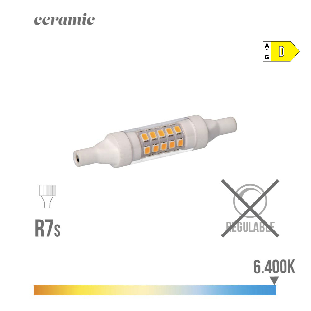 Lâmpada lineal led 78mm r7s 5.5w 600lm 6400k luz fria base cerâmica ø1.5x7.8cm edm
