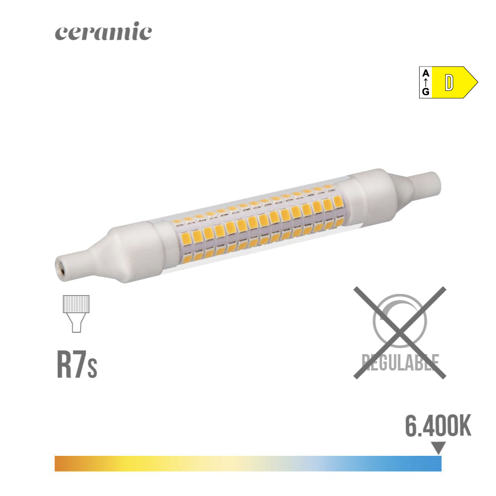 Lâmpada lineal led 118mm r7s 9w 1100lm 6400k luz fria base cerâmica ø1.5x11 8cm edm
