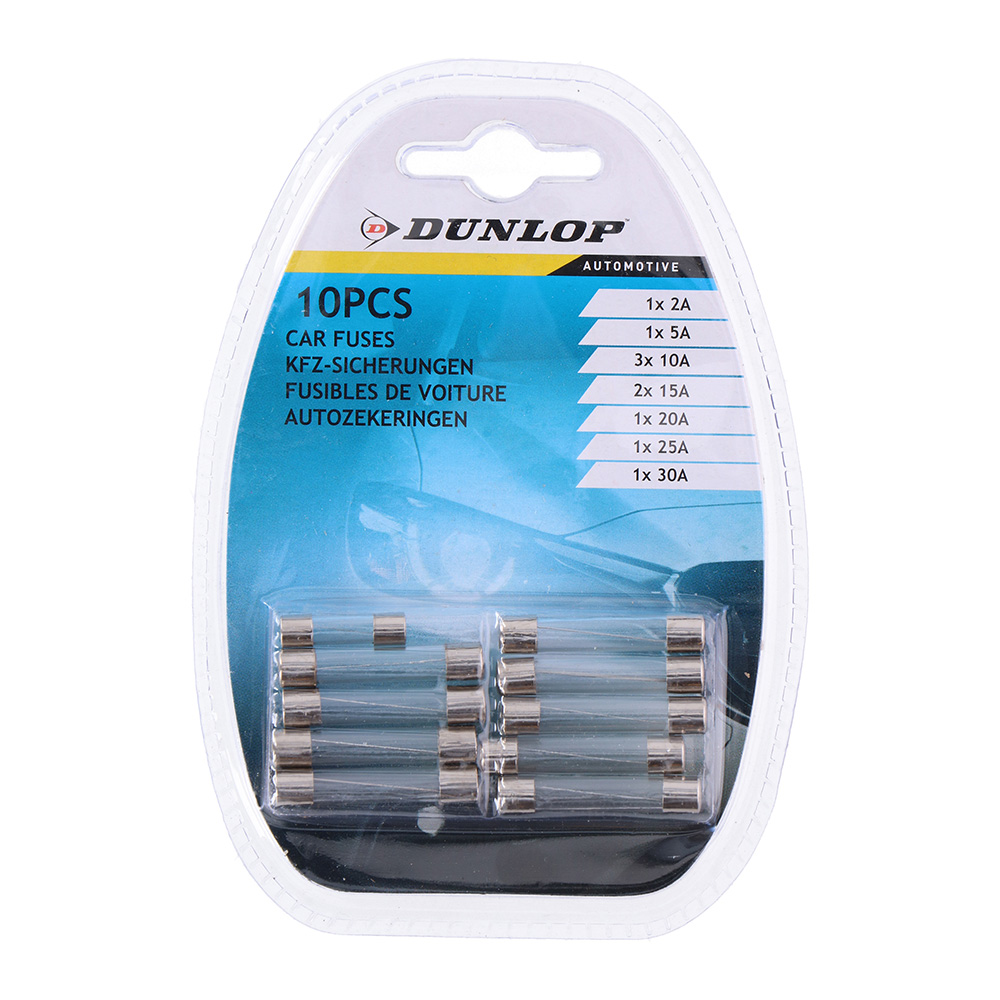 Set de 10 fusíveis variados de vidro para carro dunlop