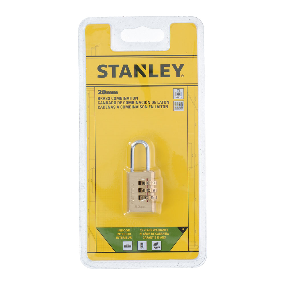 Cadeado de arco 20mm combinação de 3 números stanley