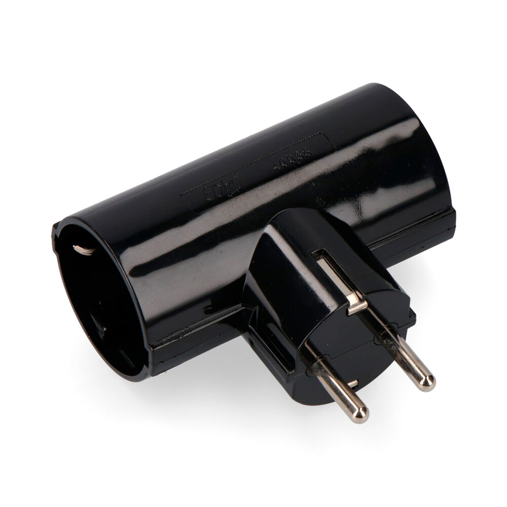 Ficha adaptador dupla preta blíster com baquelite t/tl 16a 250v edm