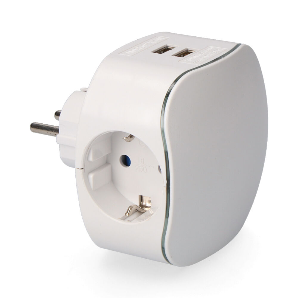 Ficha tripla schuko t/tl 16a 250v 2 tomadas usb 2100mah  perfil iluminado retractilado edm