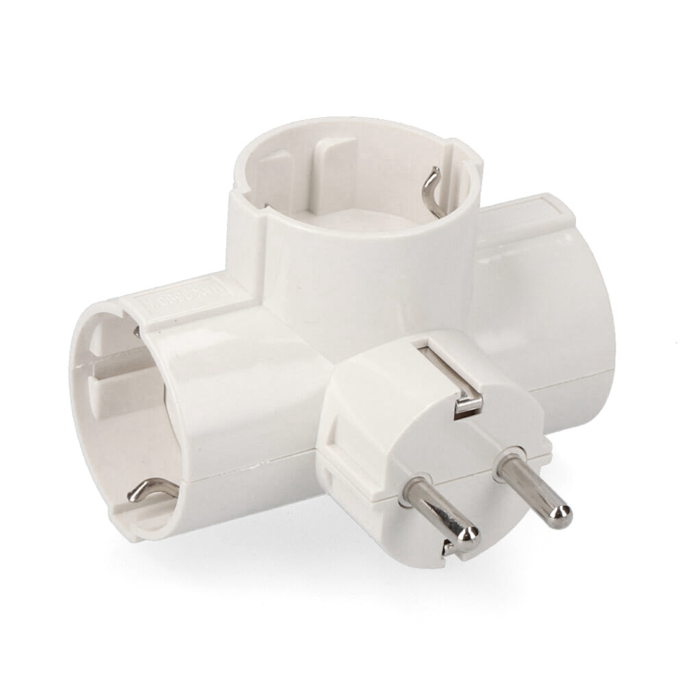 Ficha tripla 3 tomadas saídas laterais retractilada t/tl 16a 250v edm