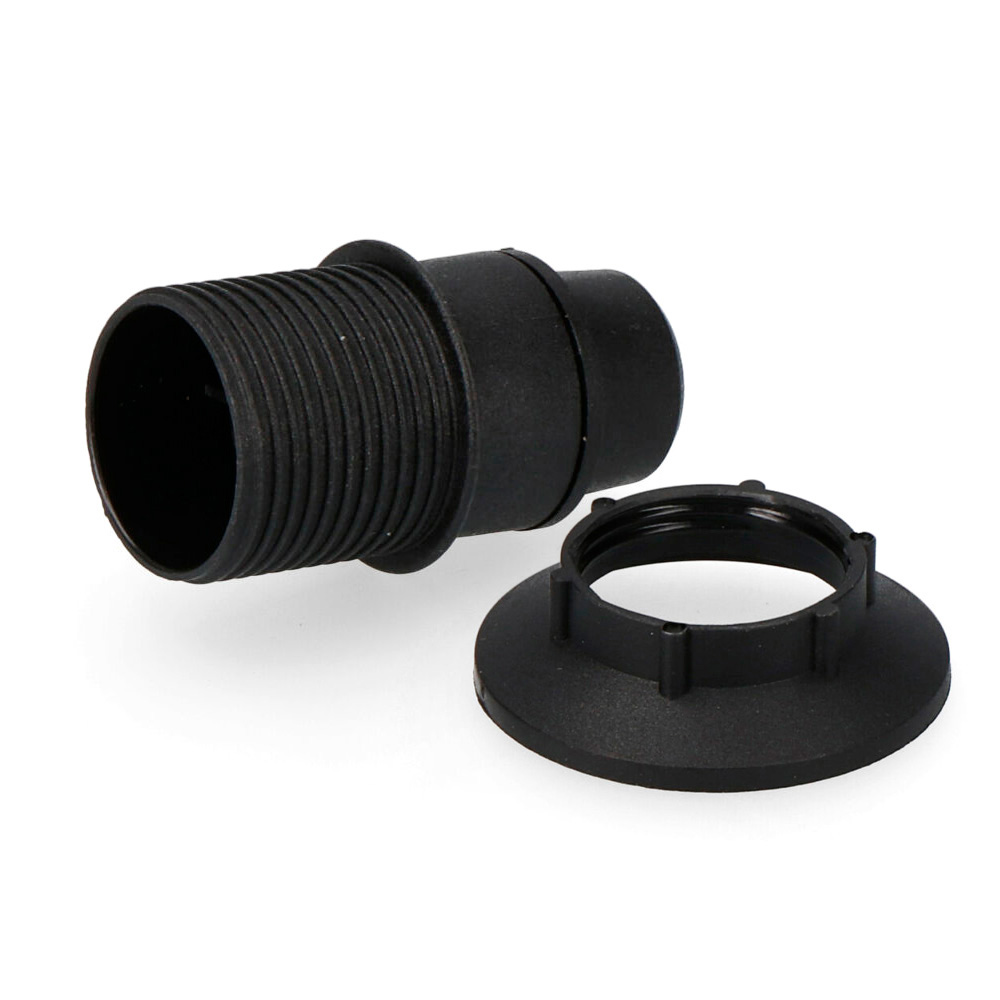 Casquilho e14 semi-rosca + anilha retractilado preto solera